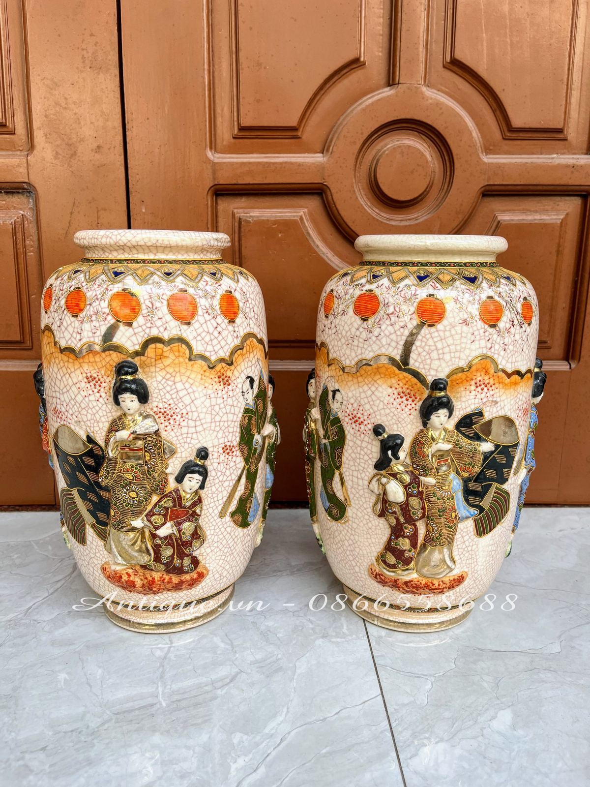 Cặp bình Satsuma Nhật gốm men rạn – ảnh 4