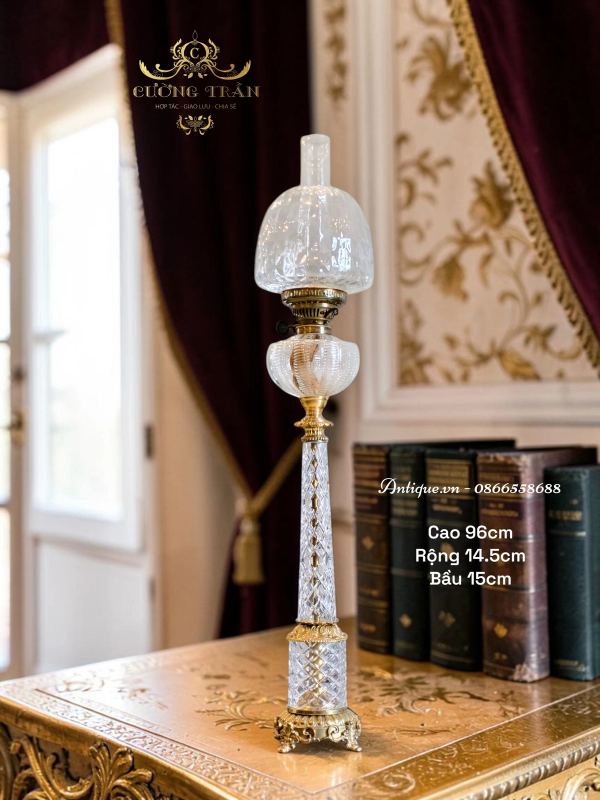 Đèn dầu pha lê Pháp, cao 61cm – ảnh 1