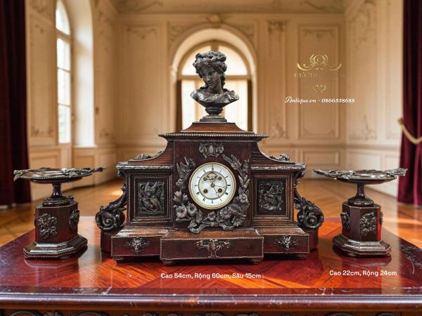 Bộ đồng hồ gỗ 3 món, cao 54cm – ảnh 1