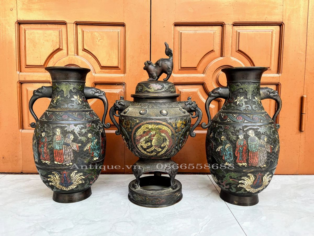 Bộ 3 món pháp lam, cao 40cm – ảnh 1