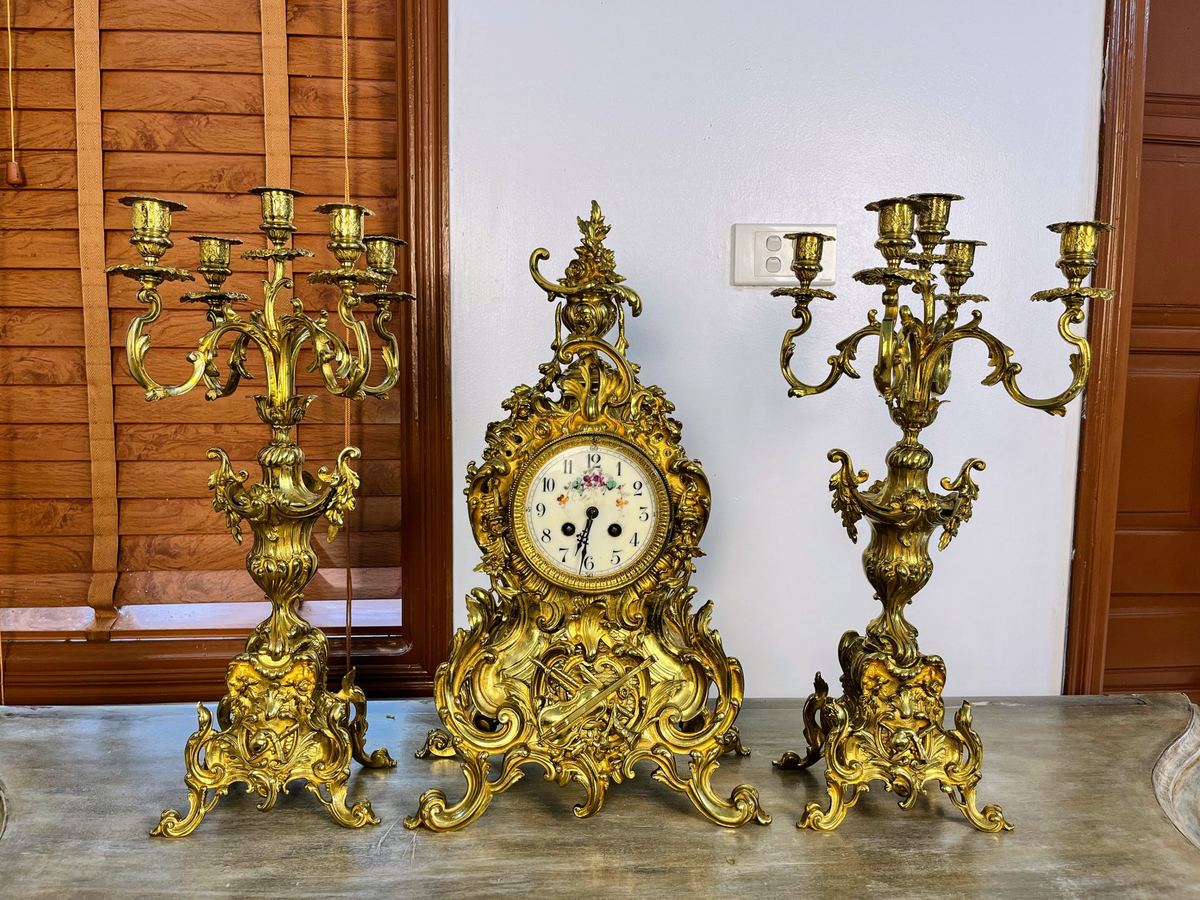 Bộ đồng hồ chân nến Pháp, cao 52cm – ảnh 1