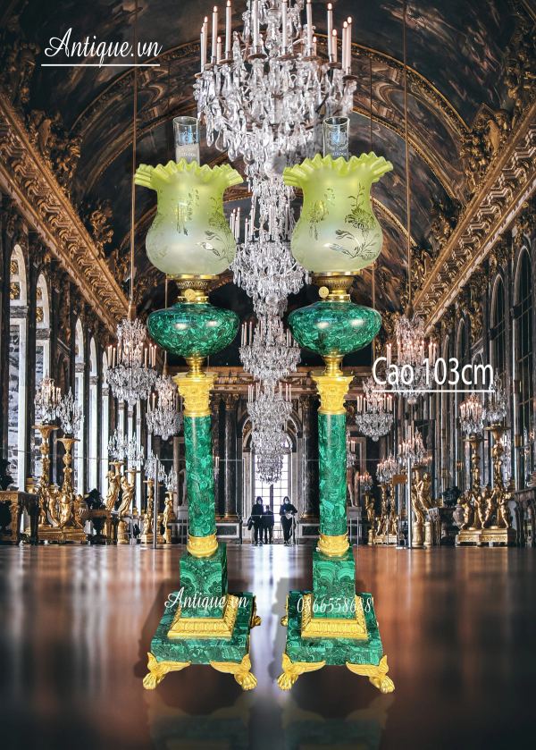 Cặp đèn dầu Malachit, cao 103cm – ảnh 1