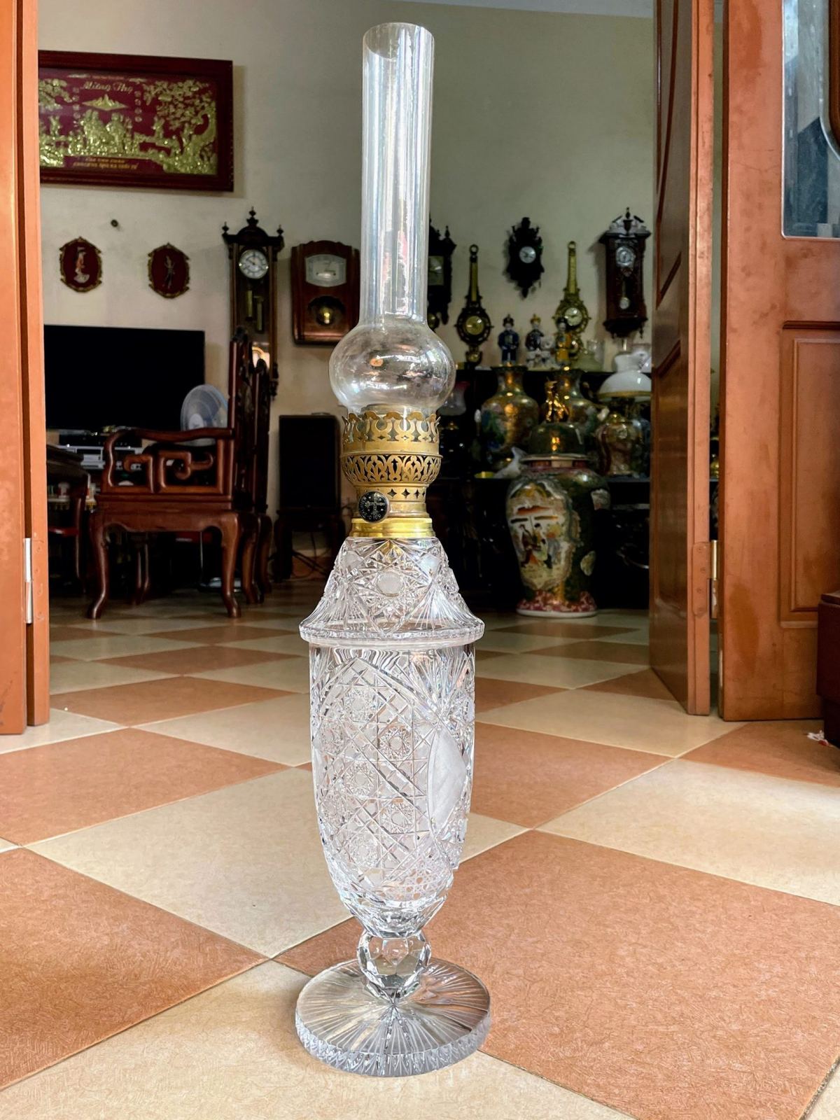 Đèn dầu pha lê Pháp, cao 69cm – ảnh 1