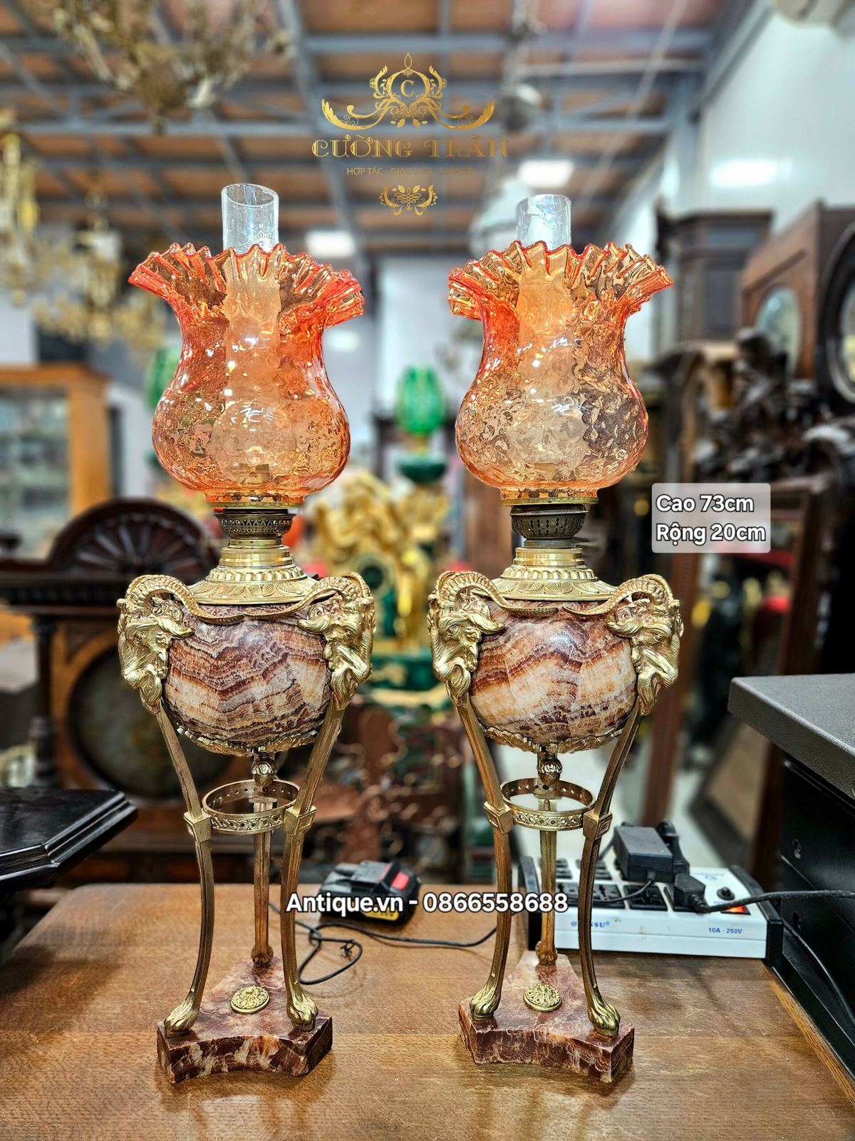 Cặp đèn dầu, cao 73cm – ảnh 1
