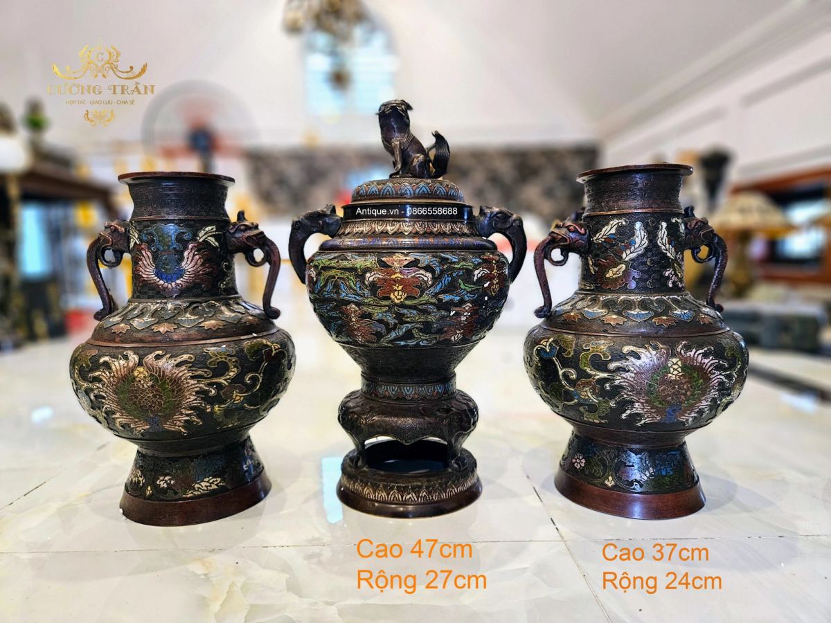 Bộ 3 món pháp lam, cao 47cm – ảnh 1