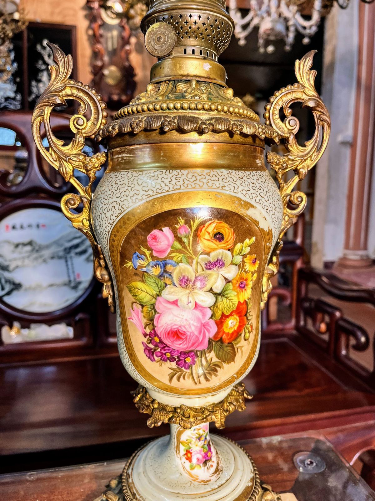 Đèn dầu sứ Pháp, cao 69cm – ảnh 3