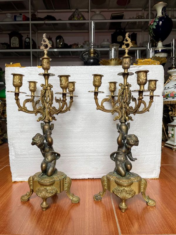 Cặp chân nến đồng Pháp, cao 53cm – ảnh 1