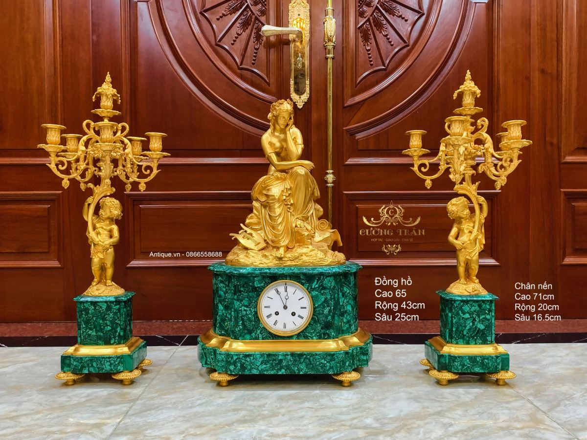 Bộ đồng hồ tượng malachite – ảnh 2