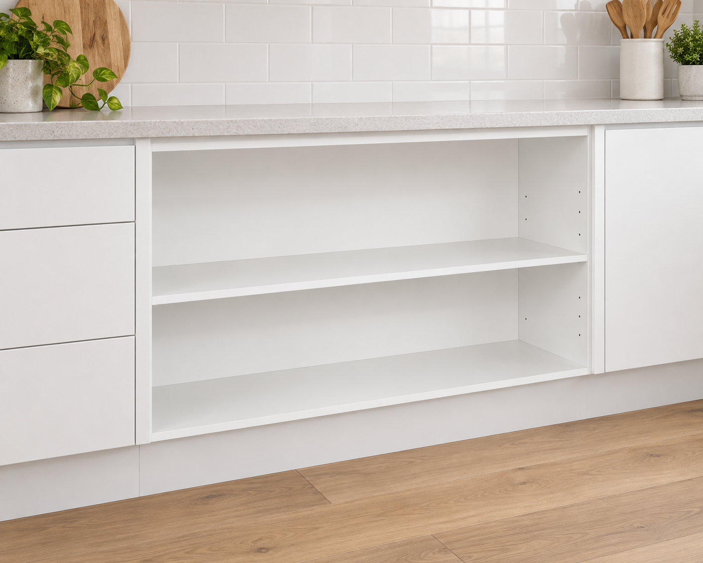 White flat-pack cabinet body, Bunnings Kaboodle reference photograph