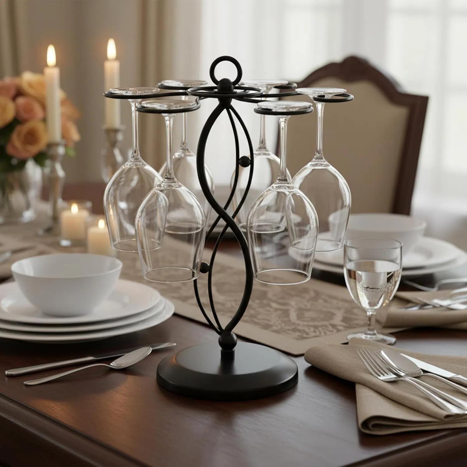 MyGift 6-Hook Rotating and Freestanding Wine Glass Holder
