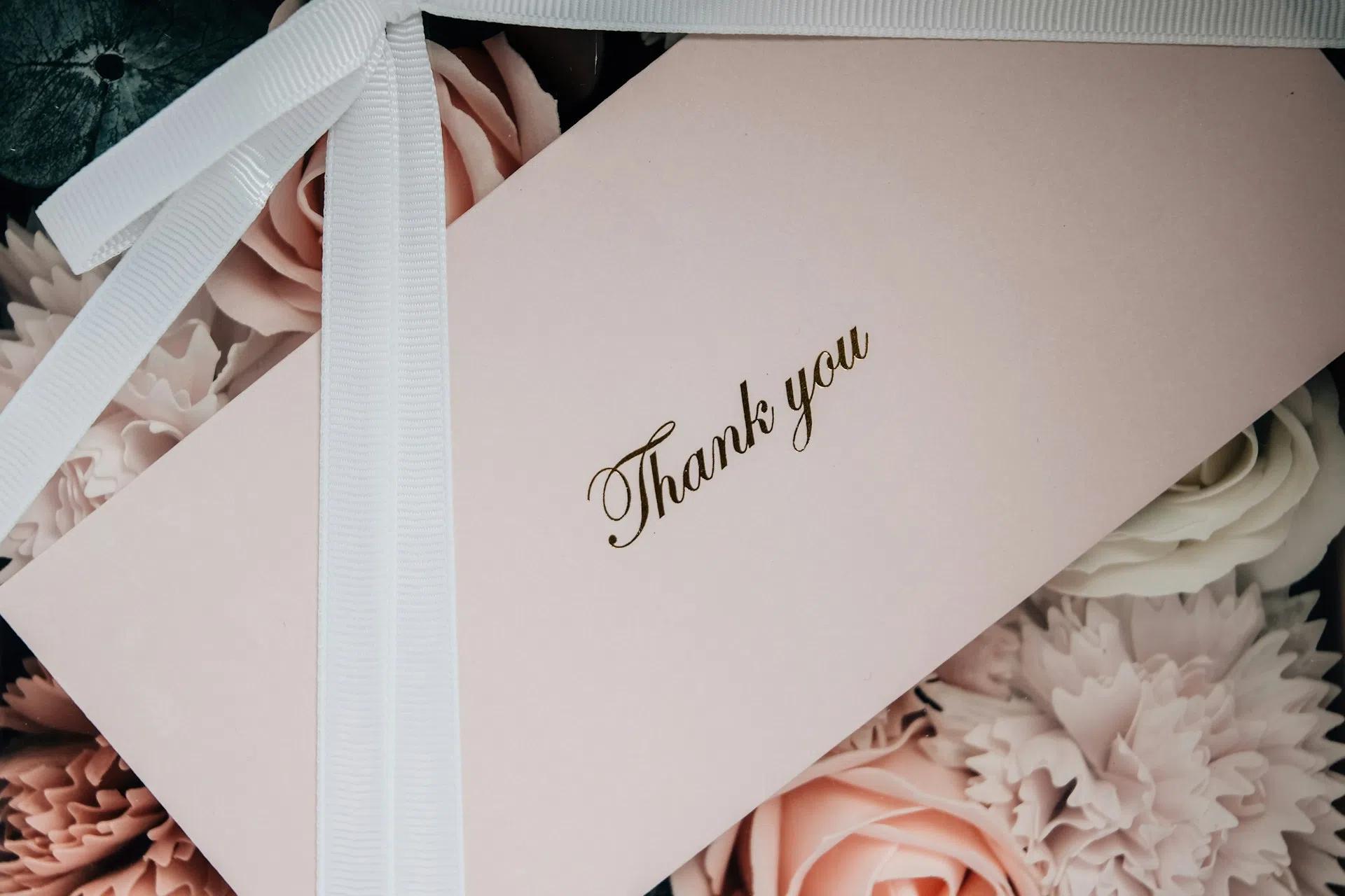 A gift box with a note on top