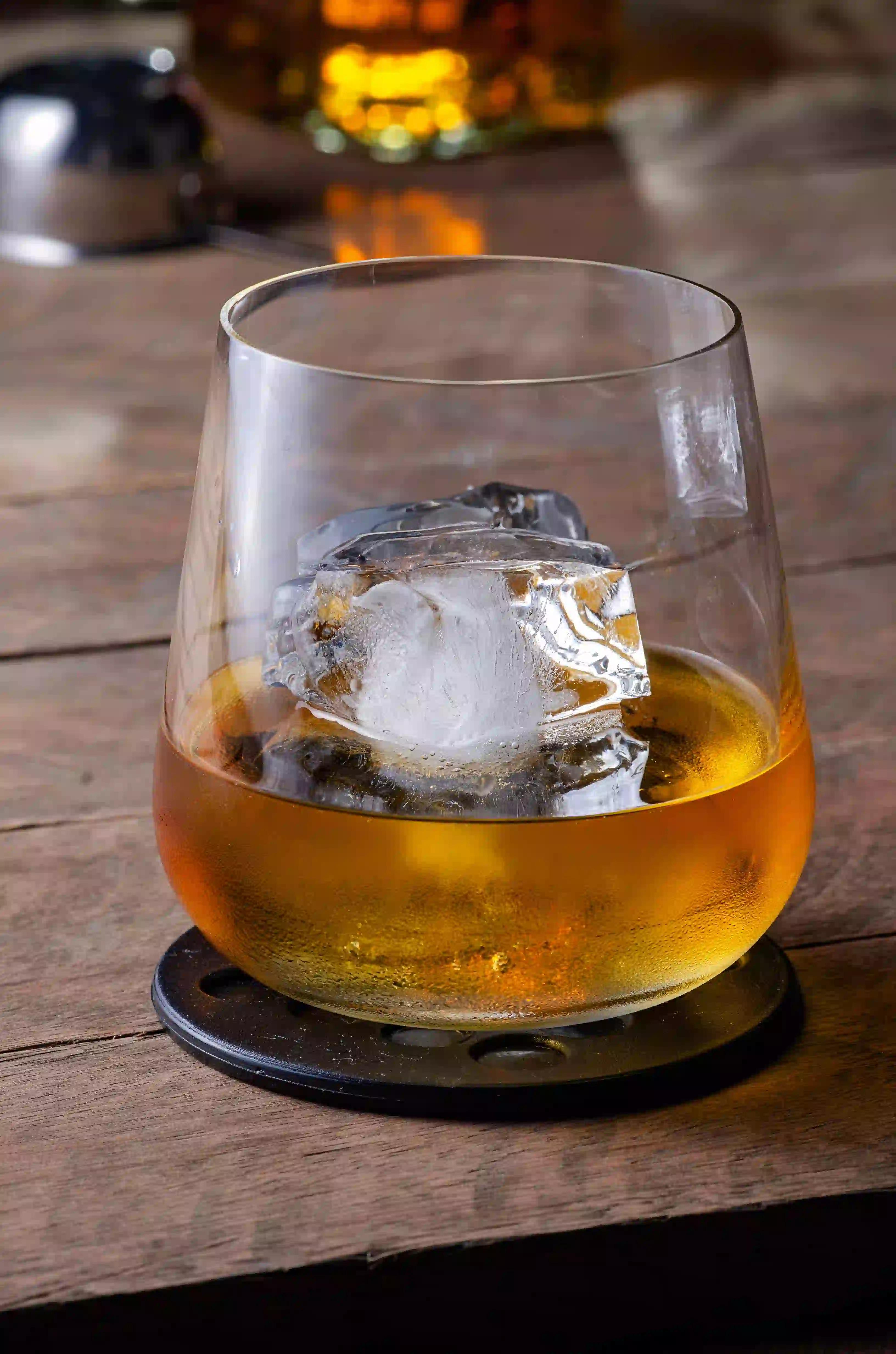 Whisky in a stemless crystal glass with a tulip shape