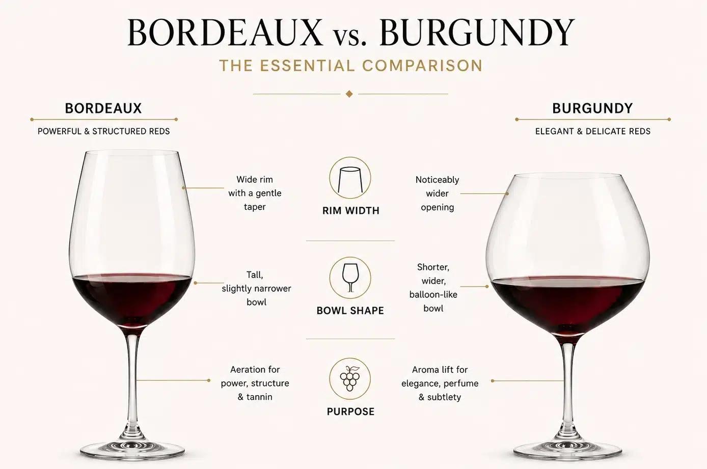 Comparison of Bordeaux and Burgundy wine glasses
