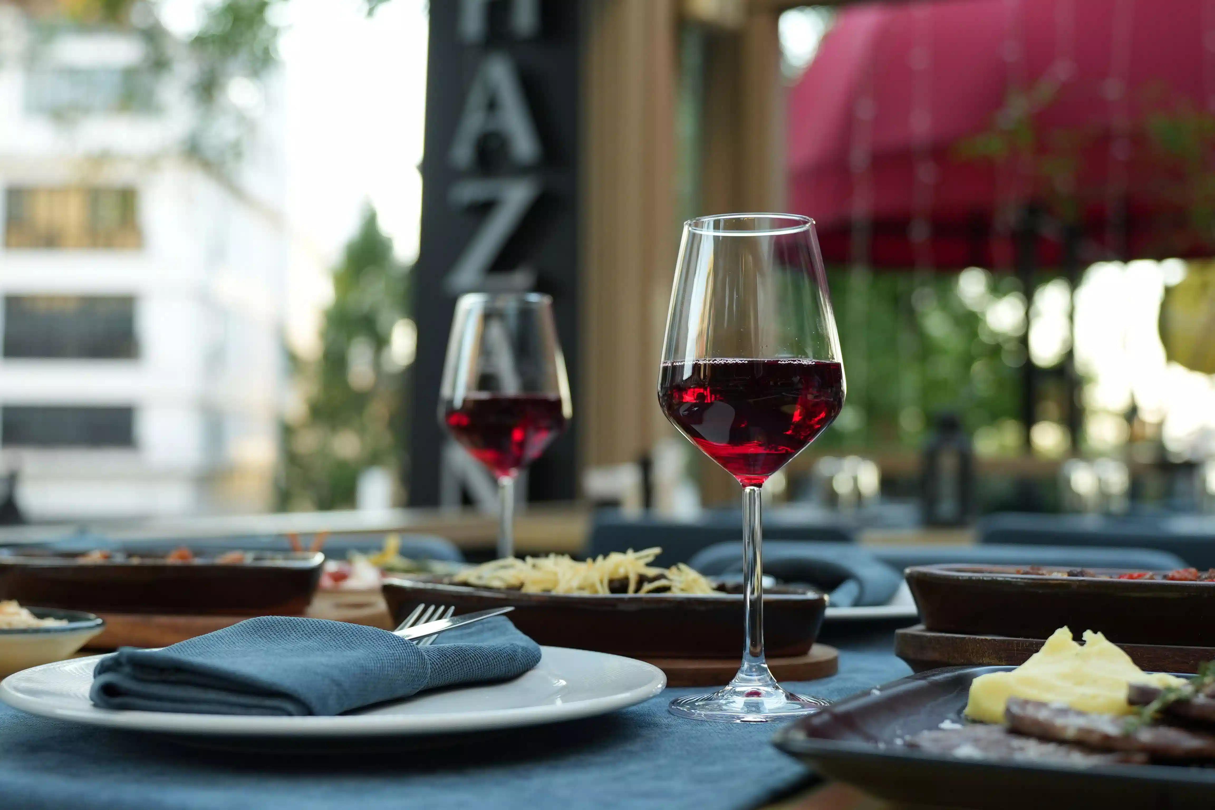 Red wine glasses on a table