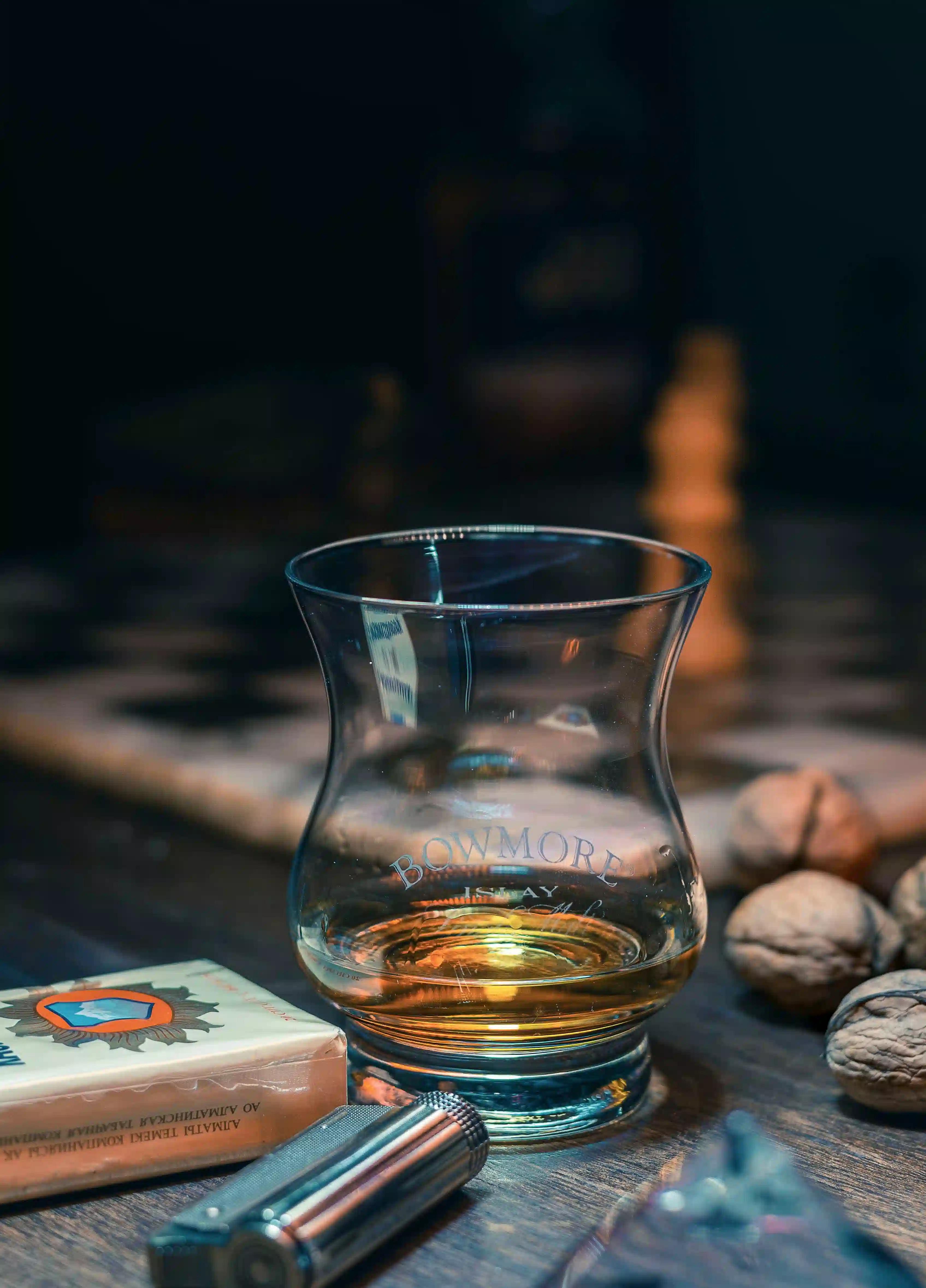 An engraved whiskey nosing glass