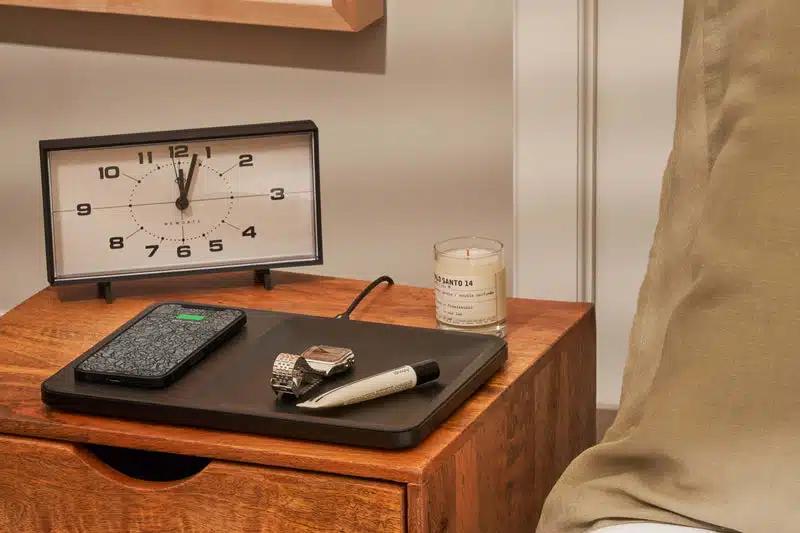 Courant Catch: 3 valet tray on a wooden nightstand