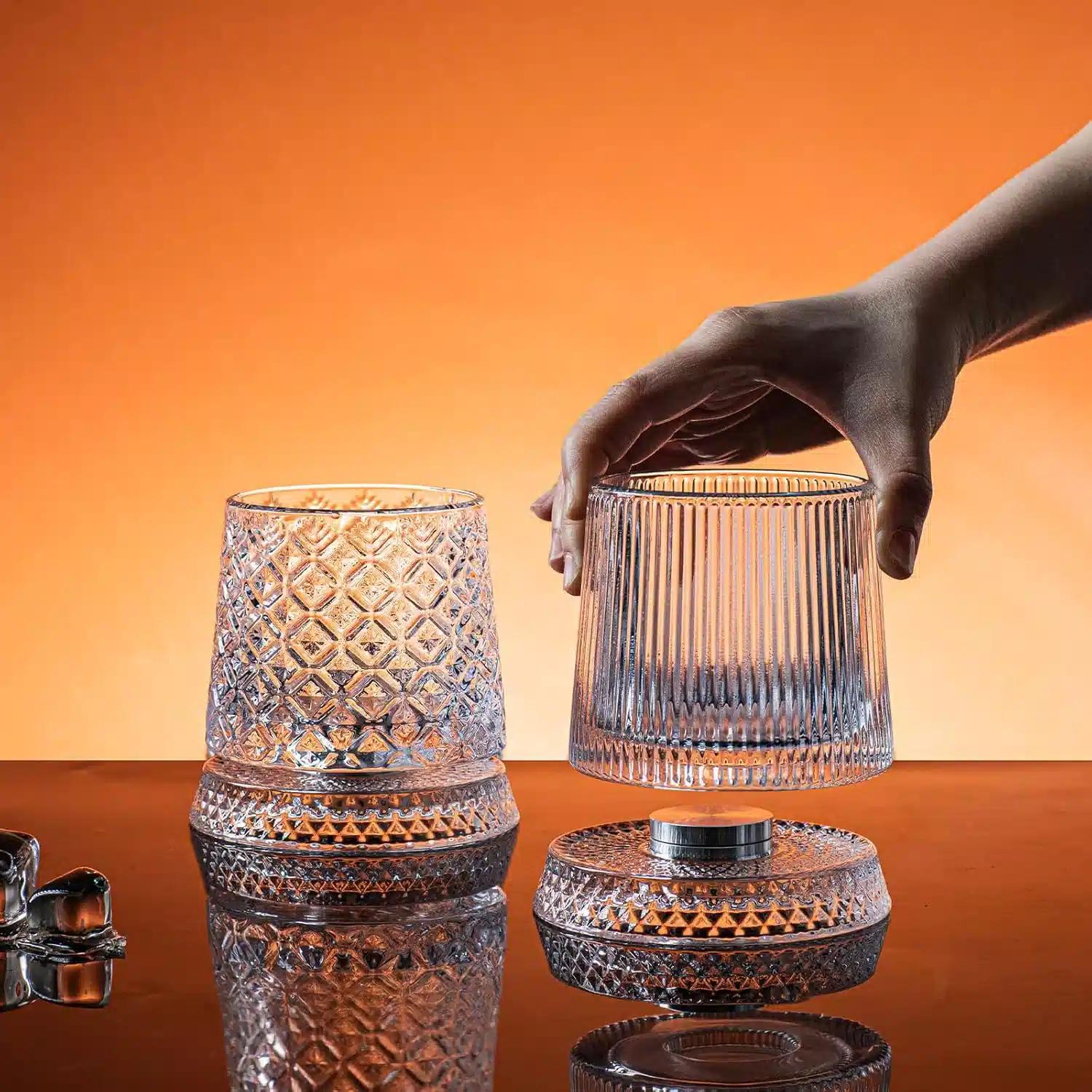 INSETLAN Spinning Whiskey Glasses, Set of 2