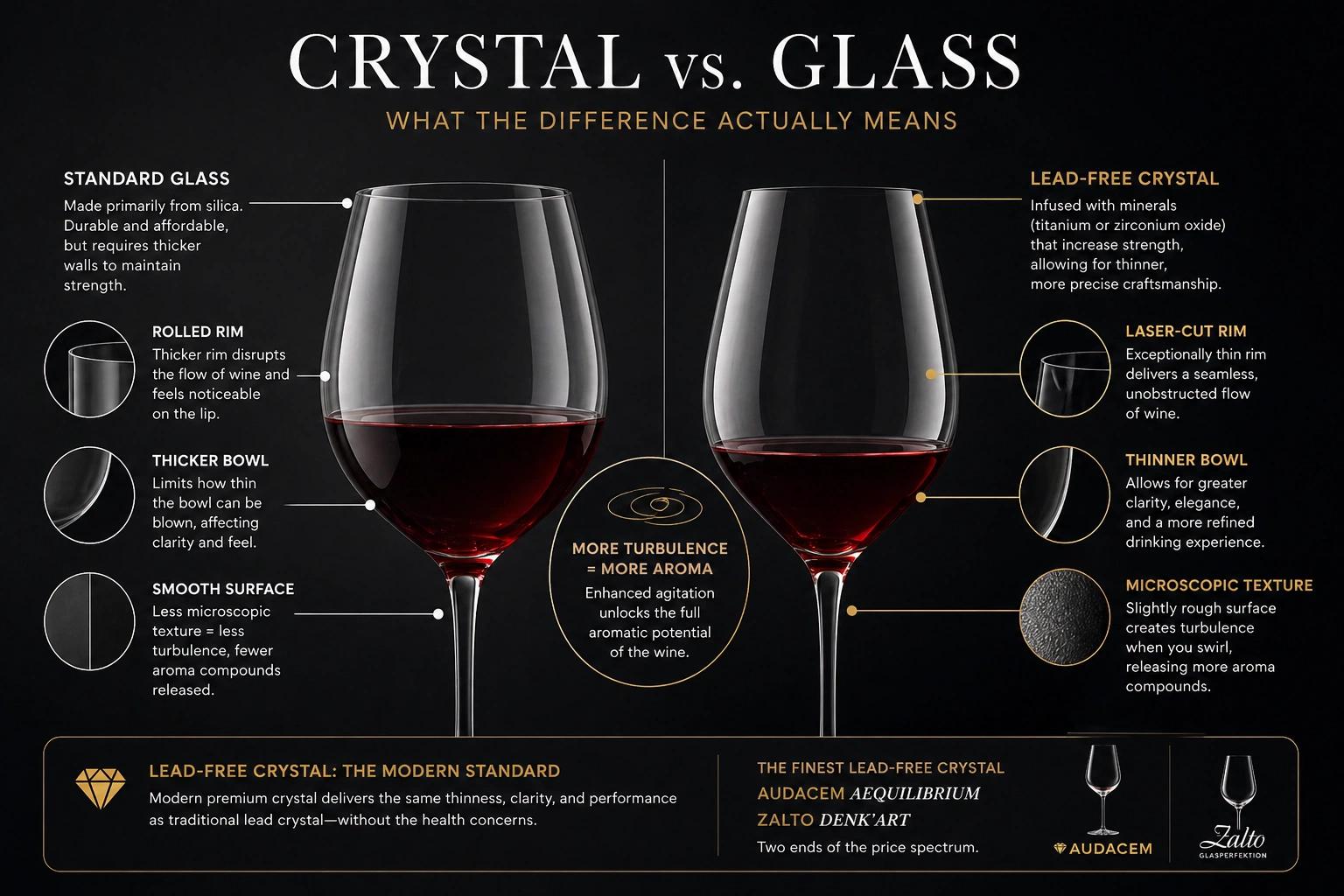 A comparison of crystal and glass wine glasses