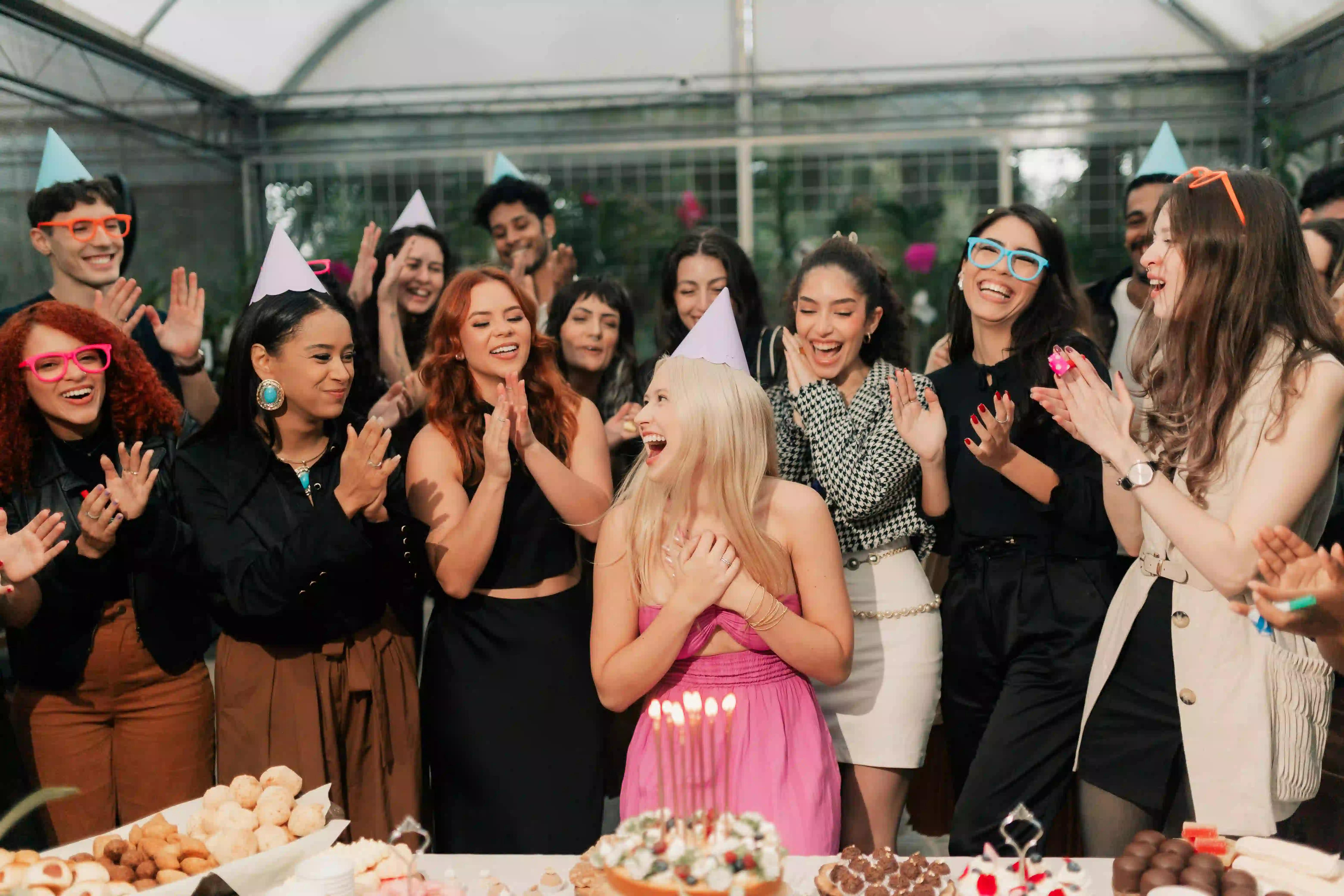 A woman celebrating her birthday with friends