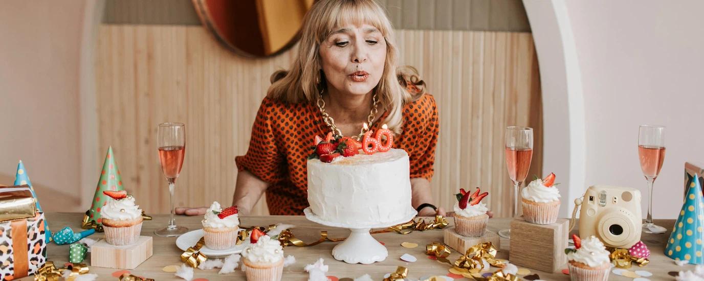 An older woman celebrating her 60th birthday