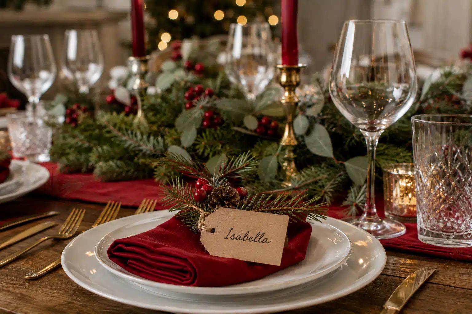 A holiday table setting with a personalized detail