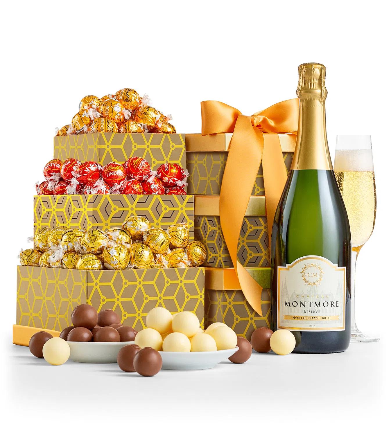Gourmet Gift Baskets' Sparkling Indulgence LINDOR Truffle Gift Tower 