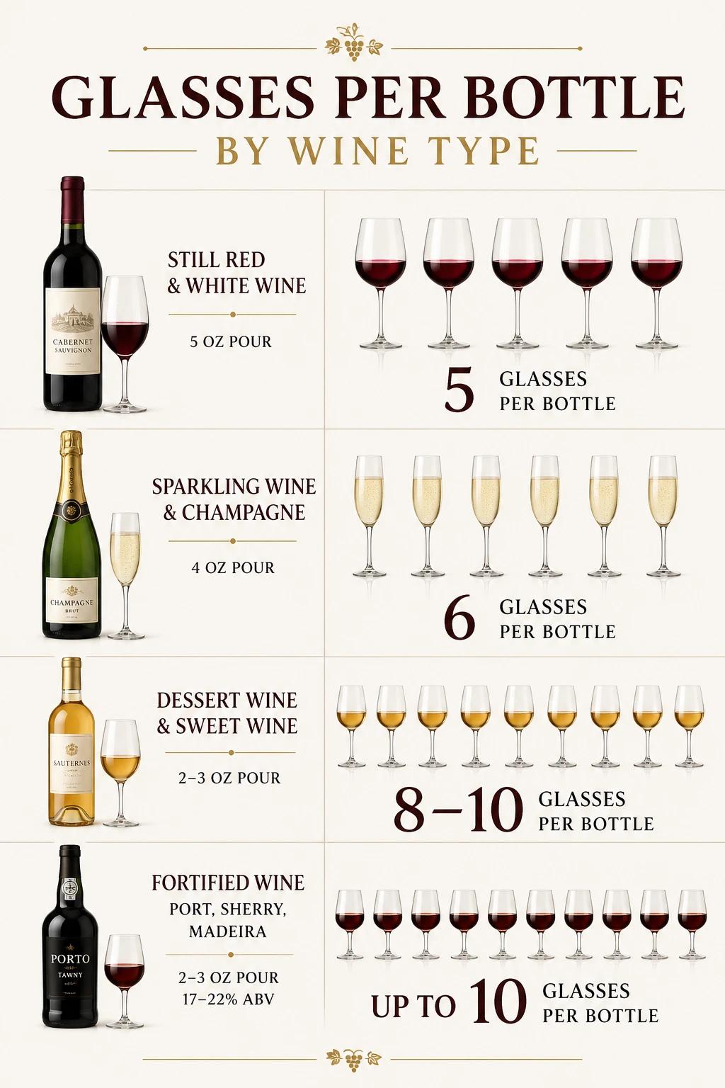 Glasses per bottle by wine type