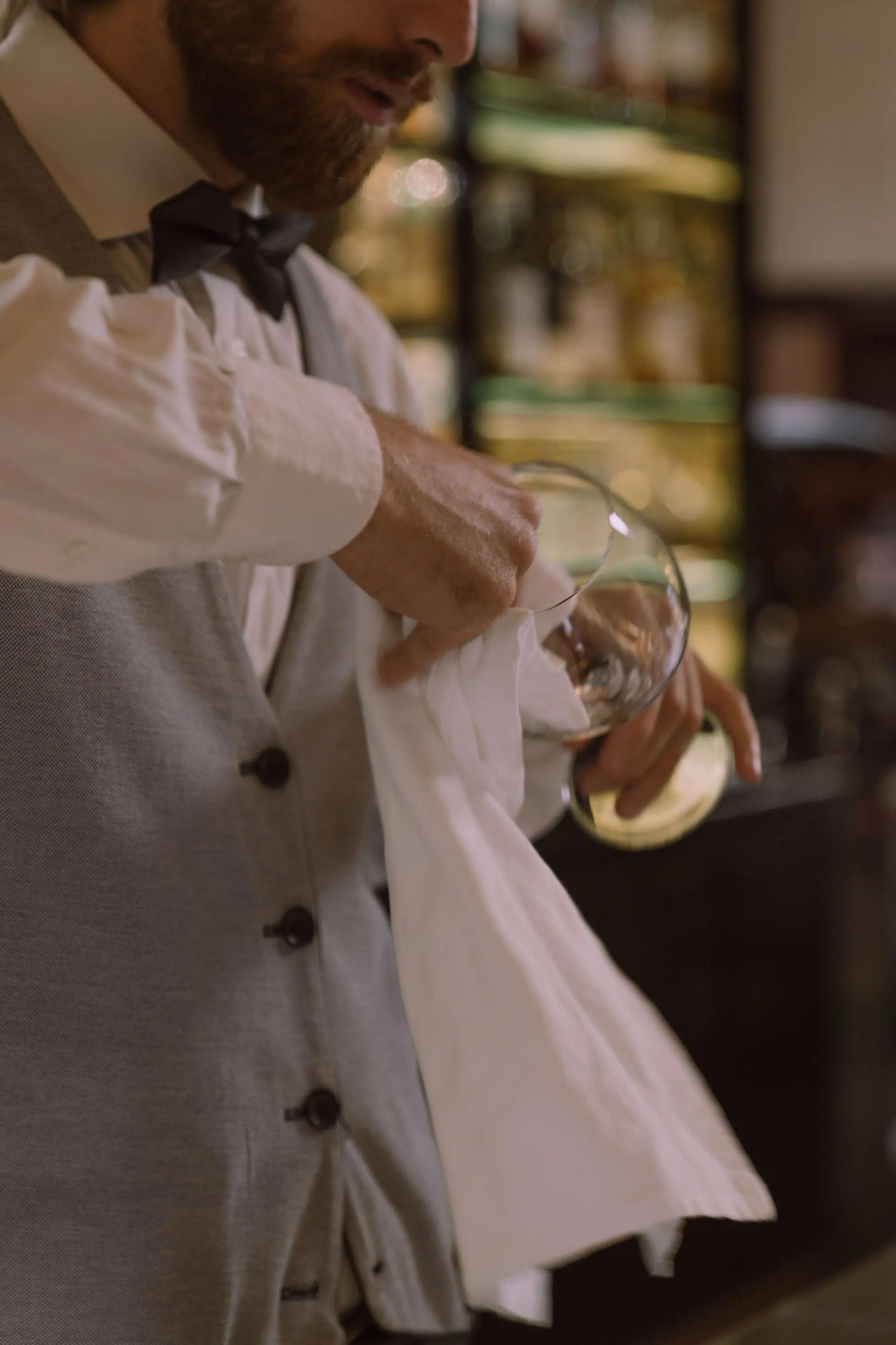 Wiping a wine glass