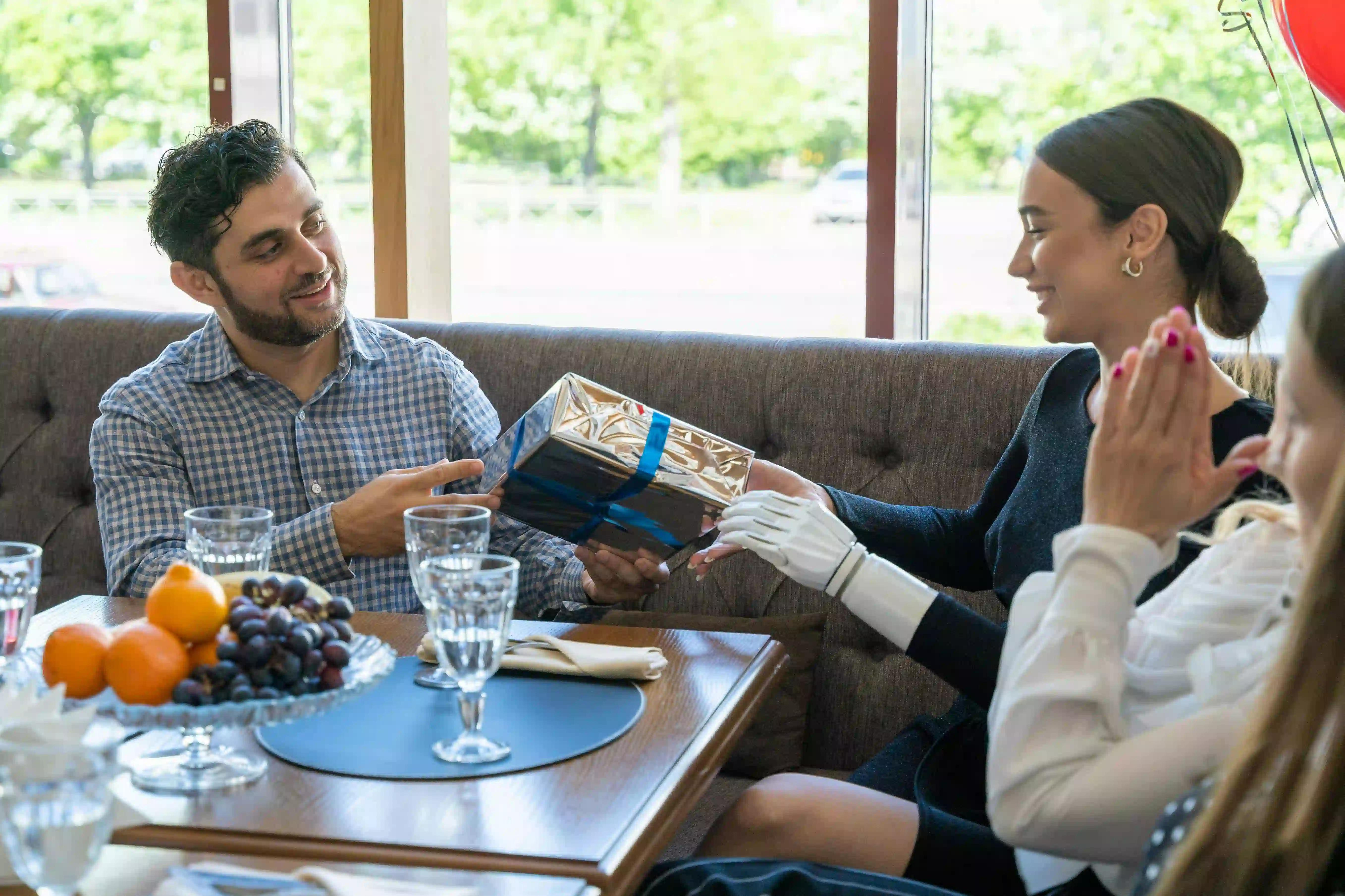 A man receiving a gift