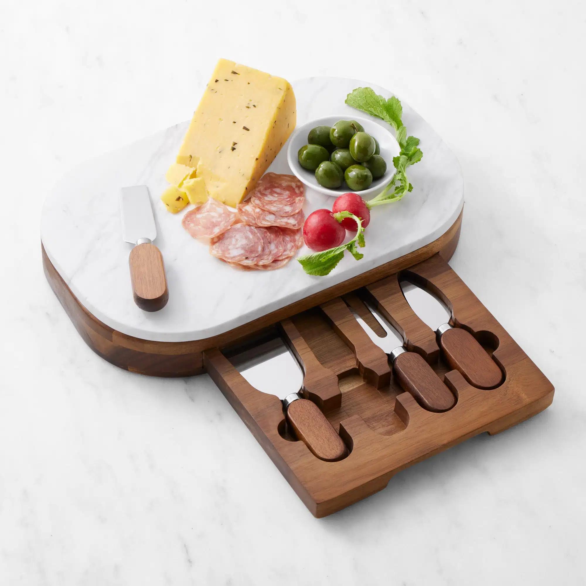 Williams Sonoma Acacia Wood & Marble Cheese Board Set