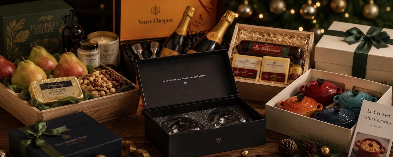 A spread of unique Christmas gift boxes with the Audacem's Aequilibrium in the middle