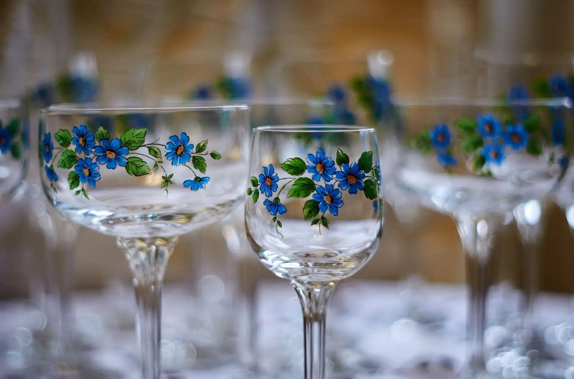 Painted wine glasses with floral design