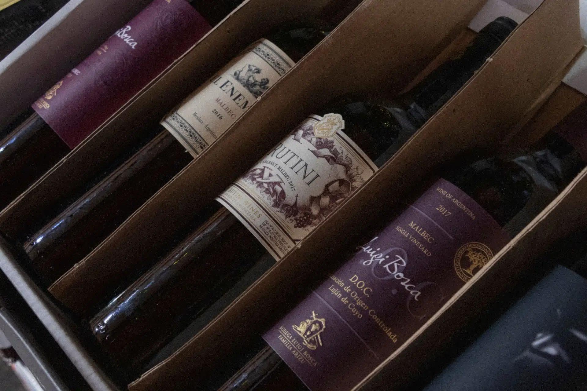 Bottles of malbec in a box