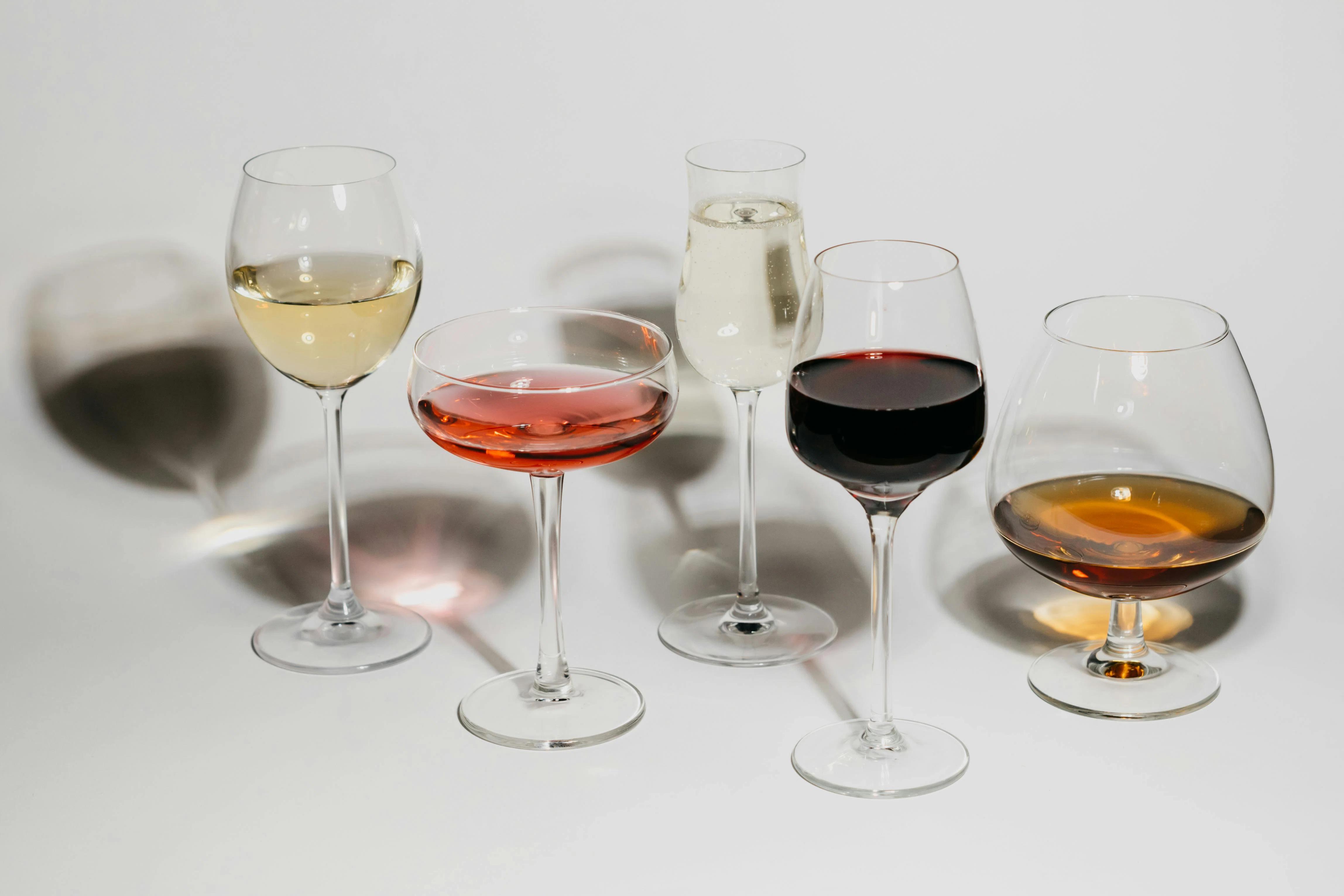Different types of wine glasses