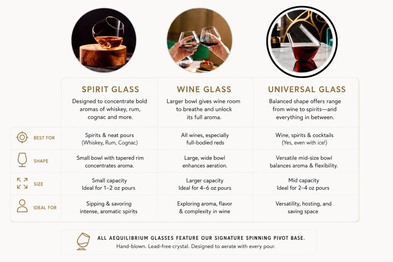 Infographic: Universal Glass vs. Wine Glass vs. Spirit Glass