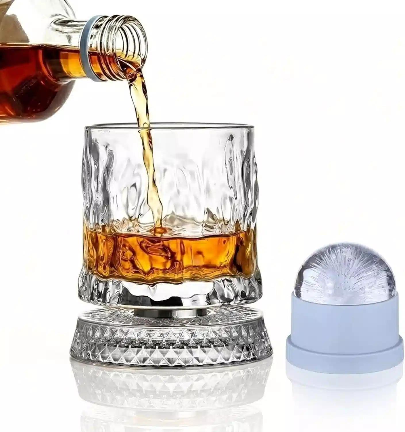 UNOD Rotating Whiskey Glass with Large Ice Ball Mold