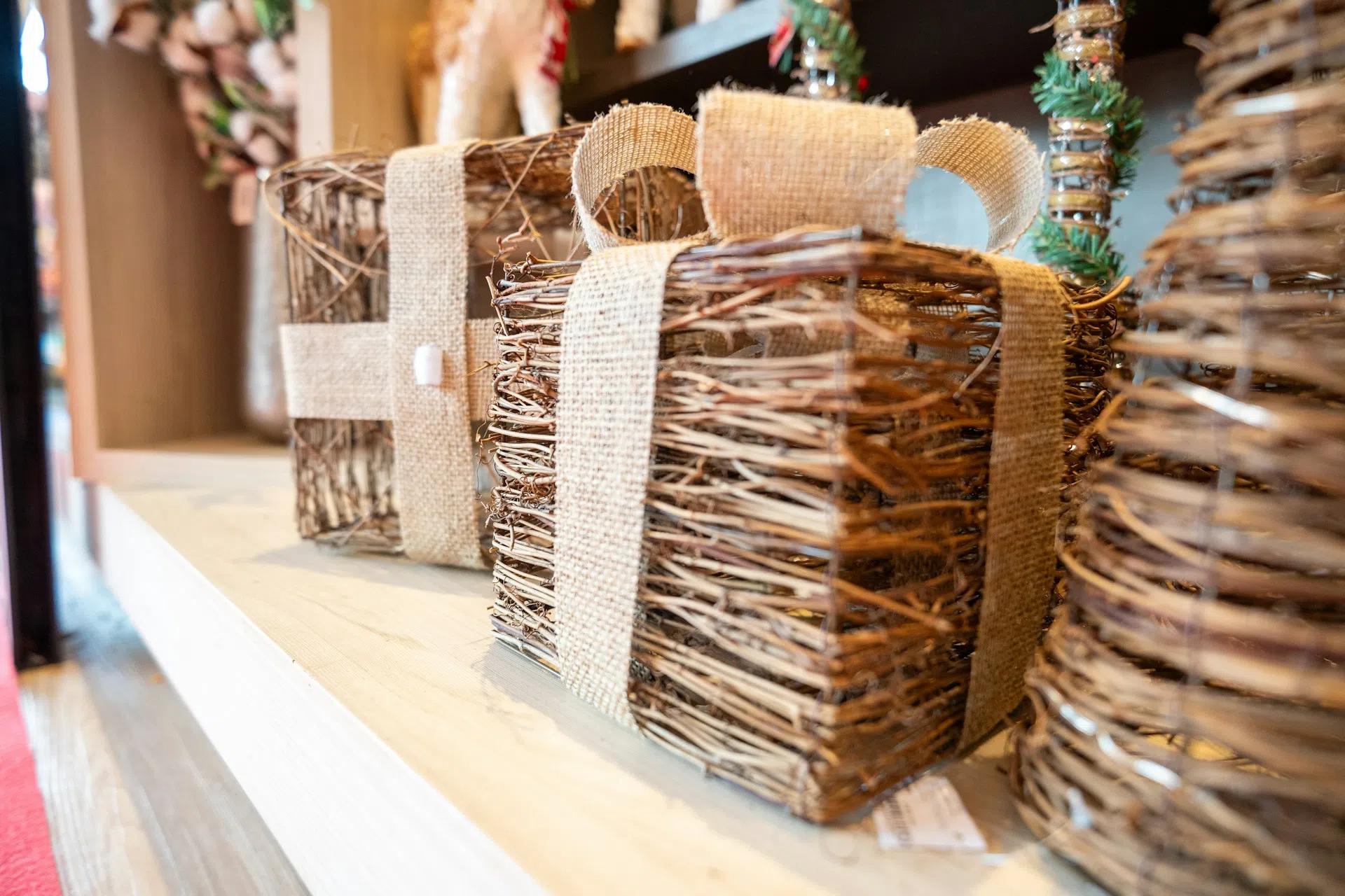 Sustainable gift boxes on a shelf