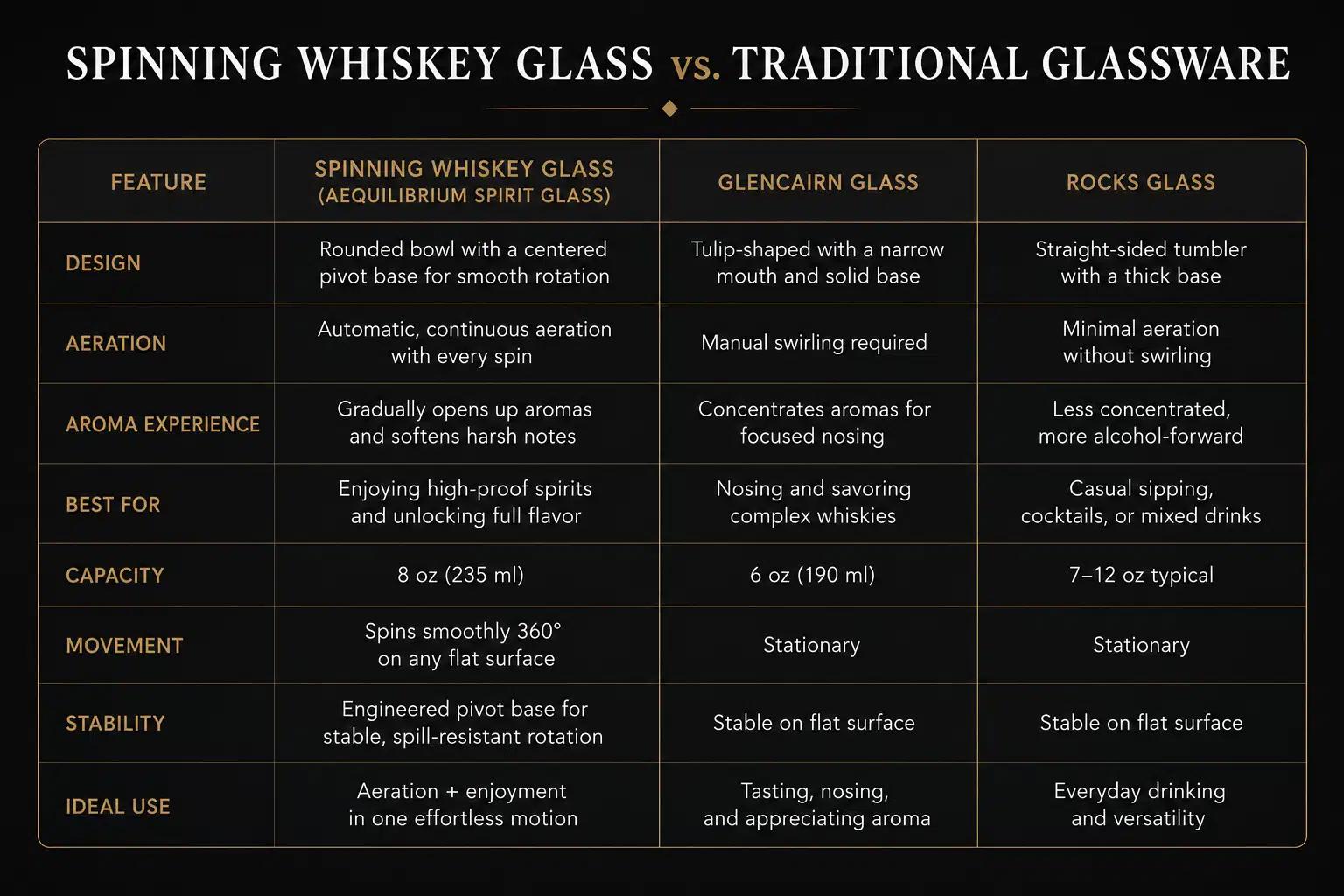 Infographic - spinning whiskey glass vs traditional glassware