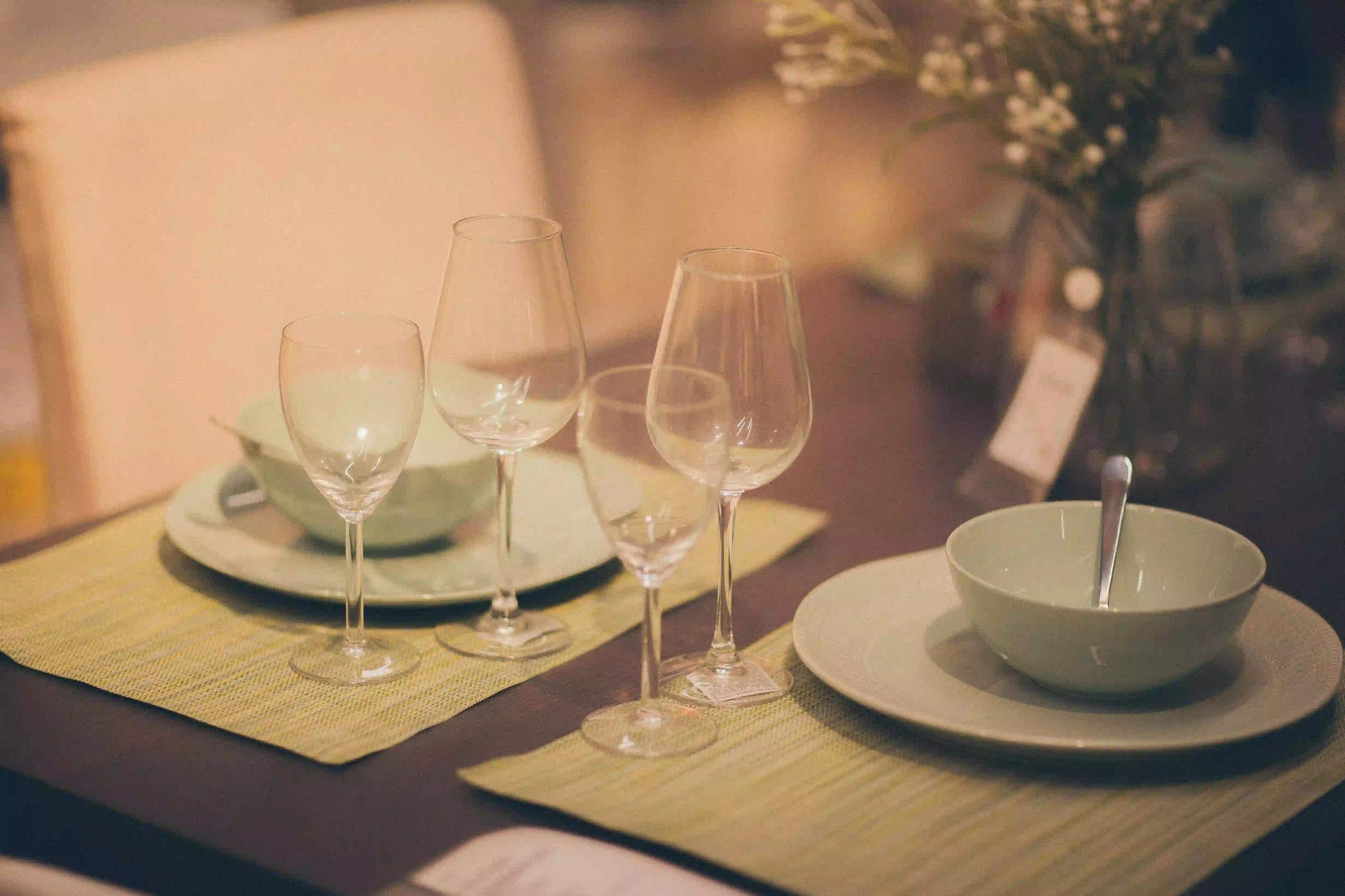 Wine glasses on a table