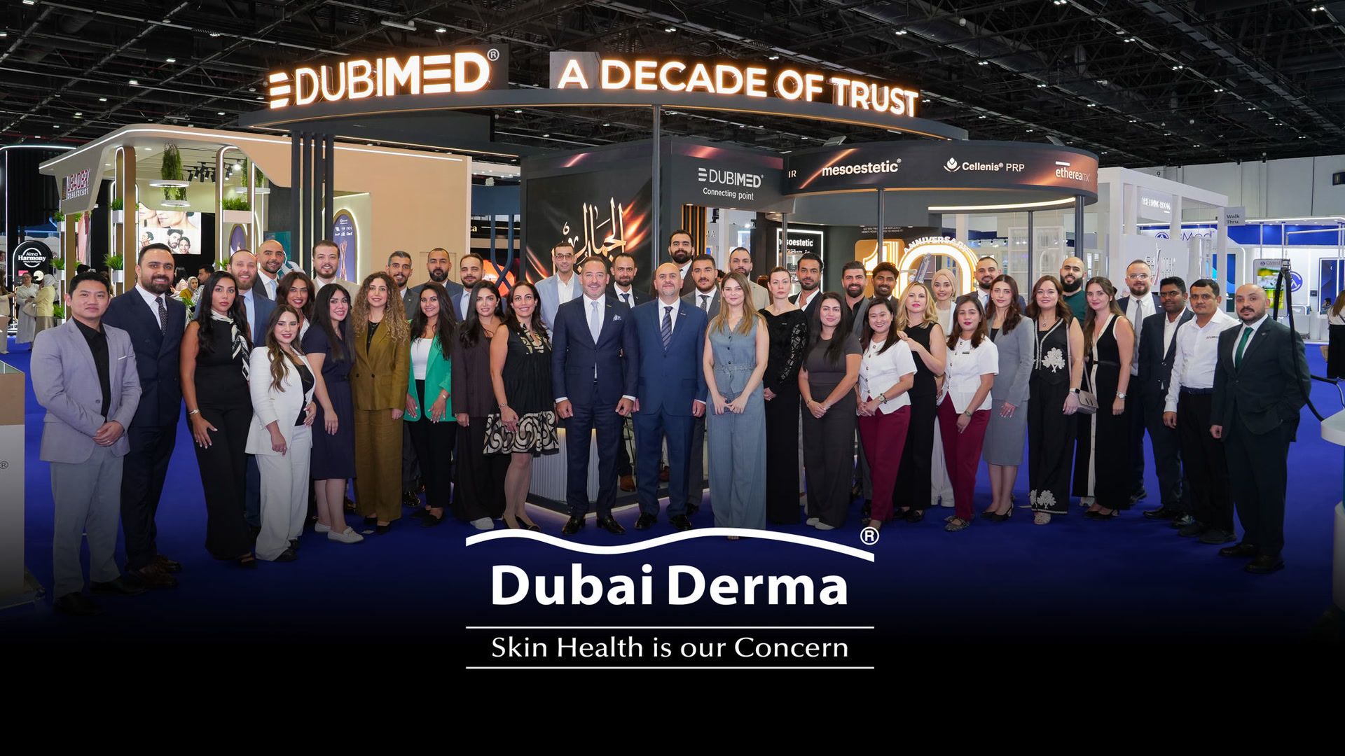 The DUBIMED team at the A Decade of Trust stand, Dubai Derma 2026, Hall 5 Booth Z5G01
