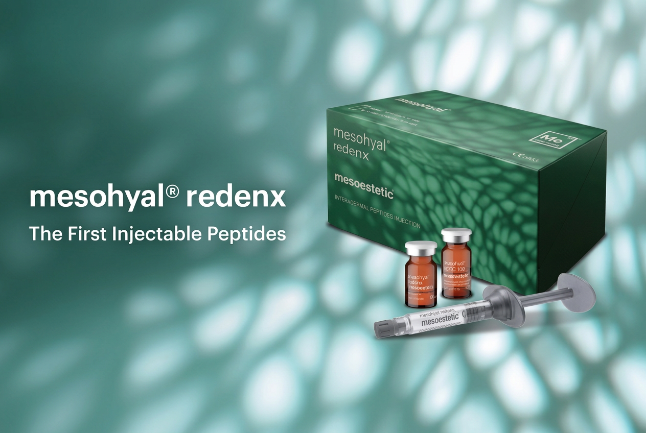 mesohyal redenx packaging by mesoestetic: the first injectable peptides for skin biostimulation in the UAE