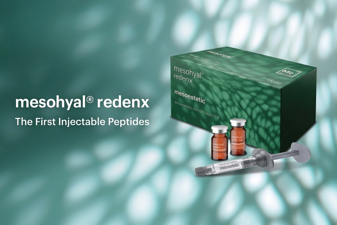 mesohyal redenx packaging by mesoestetic: the first injectable peptides for skin biostimulation in the UAE