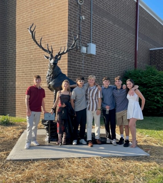 Image Corradino and Papa School Mascot Deer Donation Group Photo