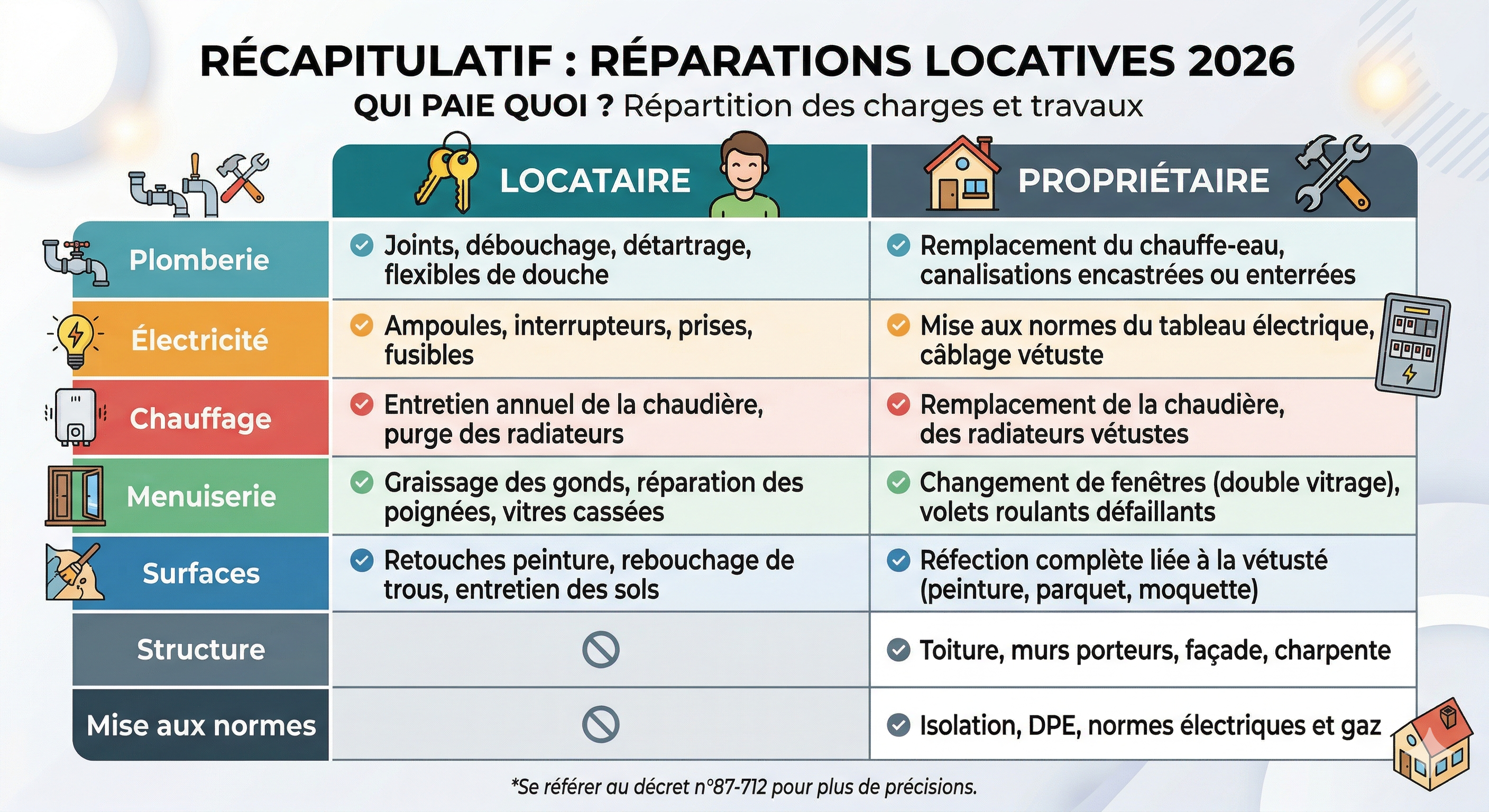 Récapitulatif : réparations locatives ou propriétaire 2026