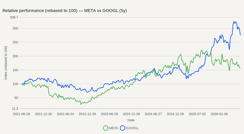 META vs GOOGL relative performance (5y)
