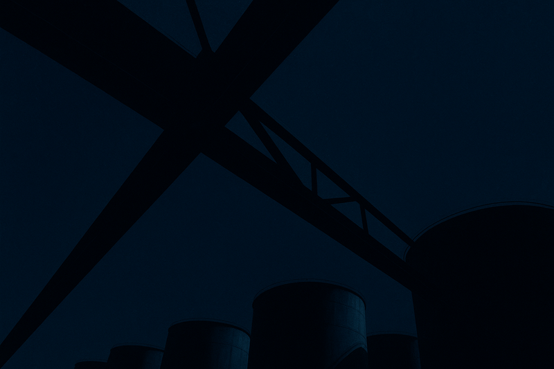 Vast rows of immense, cylindrical crude oil storage tanks stretching out toward the horizon under a hazy, heat-distorted sky. The metallic surfaces reflect the harsh sun, emphasizing industrial scale and raw commodity reserves, completely devoid of signage, logos, or human presence.