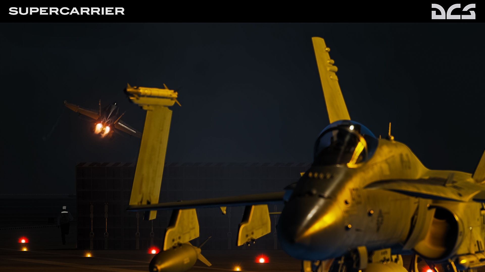 DCS Supercarrier night recovery scene for Case III Recovery.