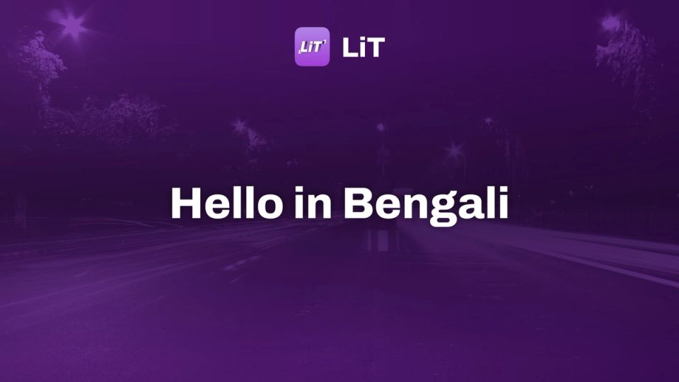 man in red jacket standing on road during night time, tinted purple, titled "Hello in Bengali"