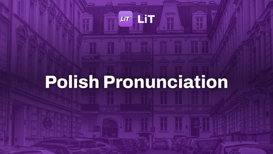 a street with cars parked on it, tinted purple, titled "Polish Pronunciation"