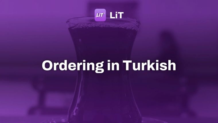A glass of Turkish tea, tinted purple, titled “Ordering in Turkish”